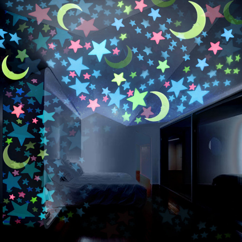 Details About 100pcs Kids Toy Radium Wall Sticker For Bed Room Colorful Luminous Decoration